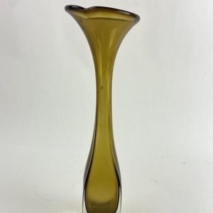 Bo Borgstrom Jack In The Pulpit Vase Aseda Glasbruk Swedish Glass Amber Clear